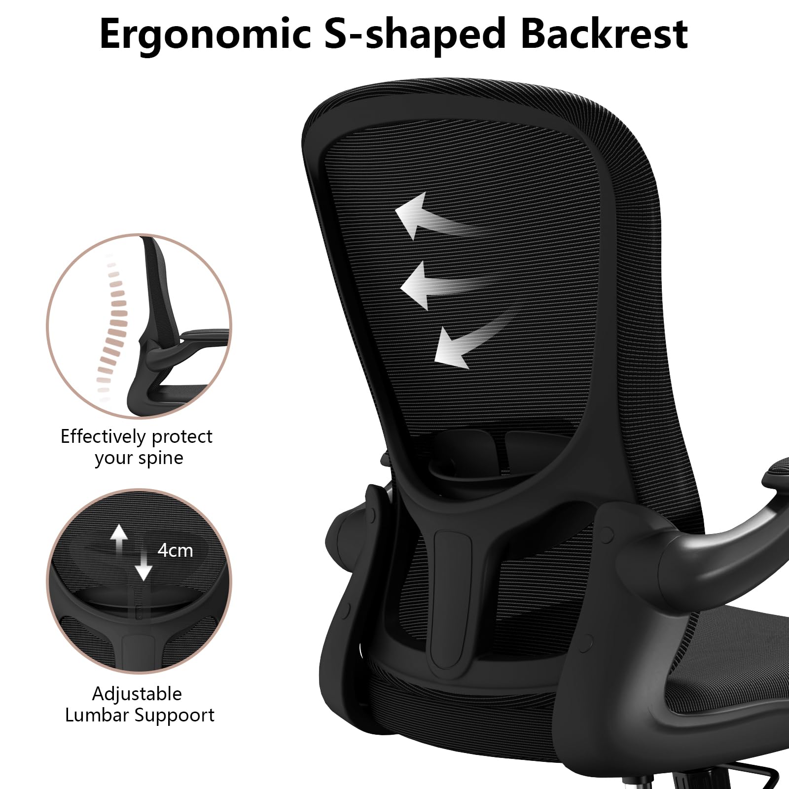 Ergonomic Mesh Office Chair with Lumbar Support & Flip-up Arms