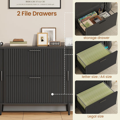 Modern 2 Drawer File Cabinet with Printer Stand & Storage