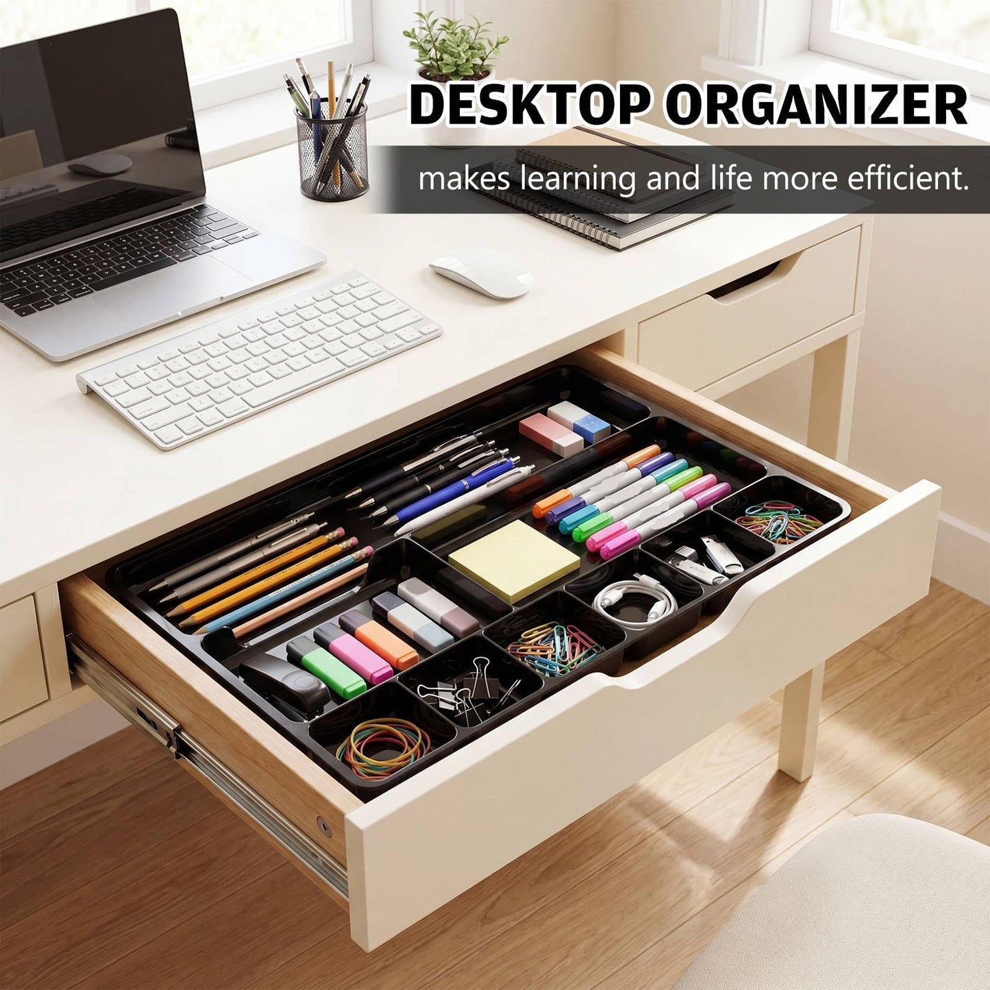 Desk Drawer Organizer Tray with 9 Storage Compartments for Office Supplies