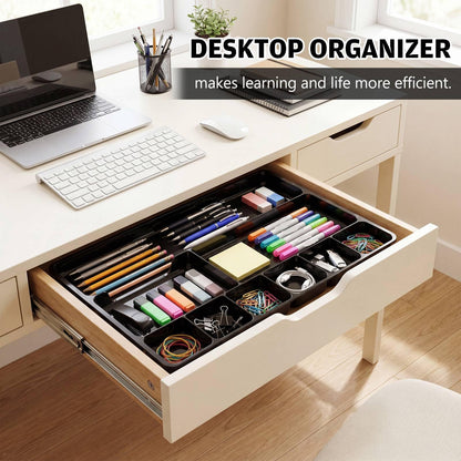 Desk Drawer Organizer Tray with 9 Storage Compartments for Office Supplies