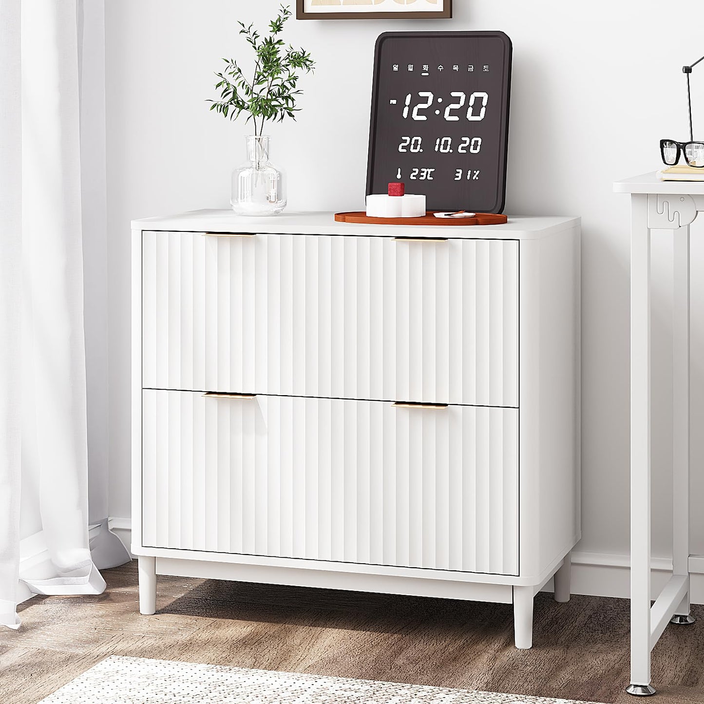 Modern Fluted File Cabinet with Lateral Storage Design