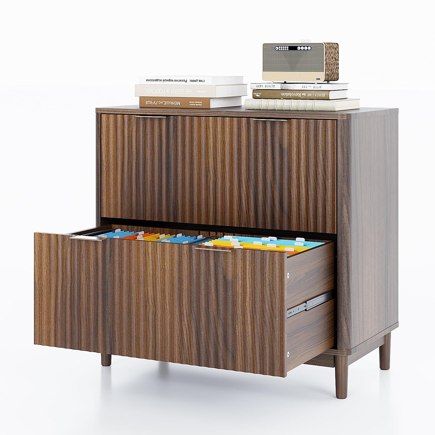 Modern Fluted File Cabinet with Lateral Storage Design