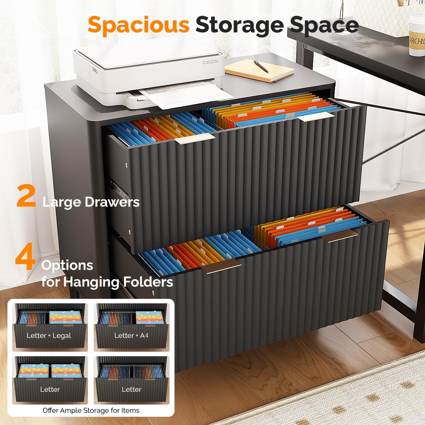 Modern Fluted File Cabinet with Lateral Storage Design