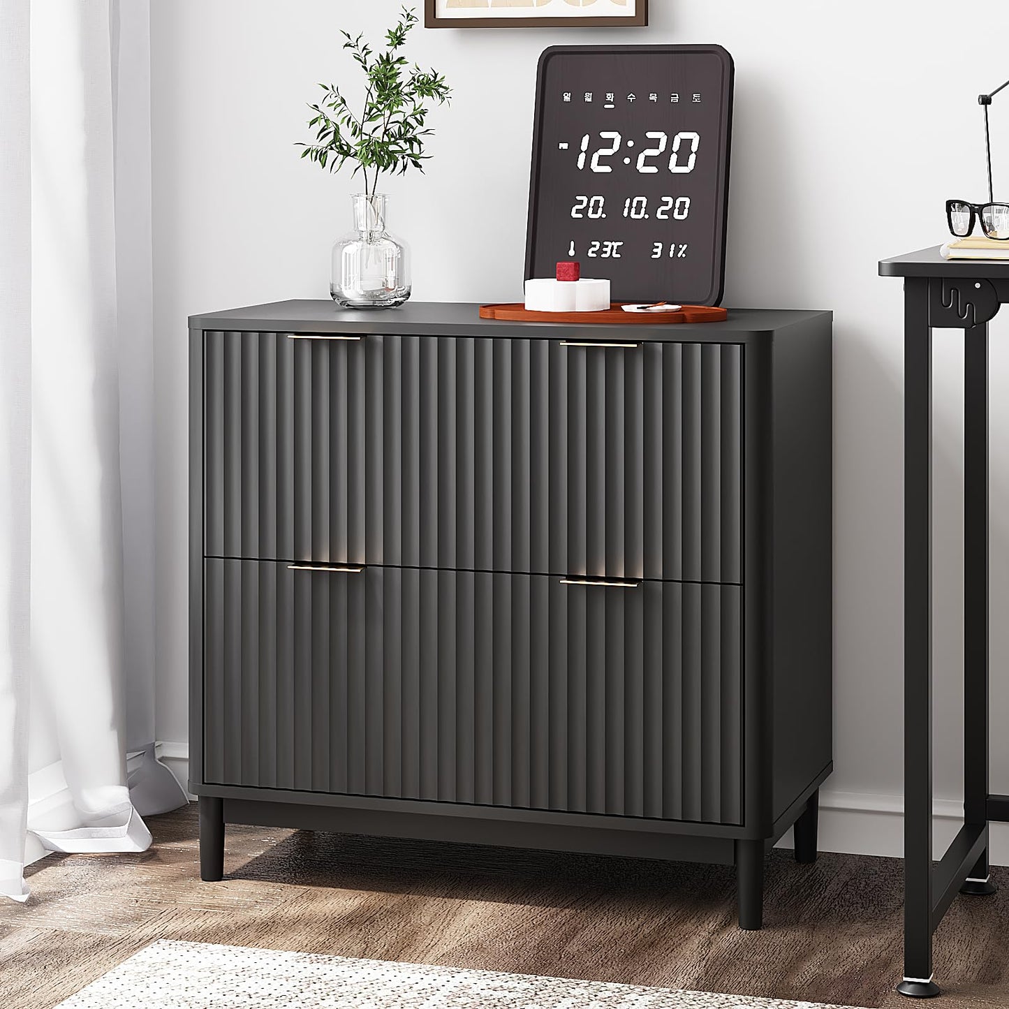 Modern Fluted File Cabinet with Lateral Storage Design
