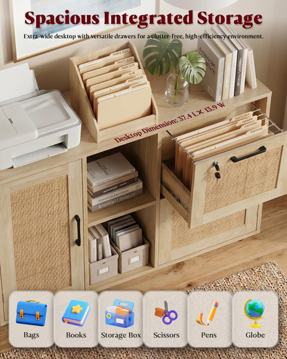 Drawer File Cabinet with Lock, Small Rattan Filing Cabinets with Wheels