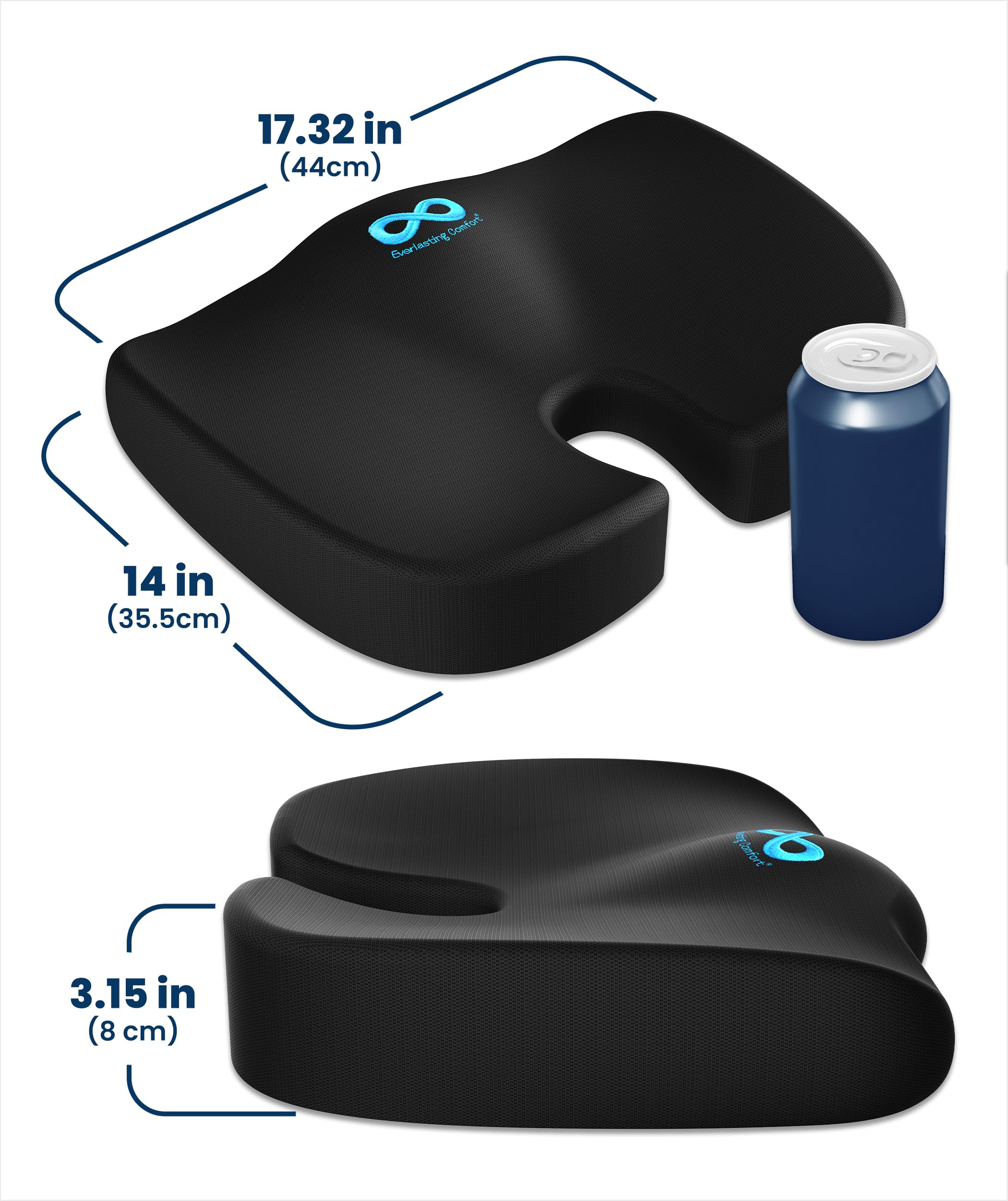 Memory Foam Seat Cushion with Tailbone Support for Office Chairs