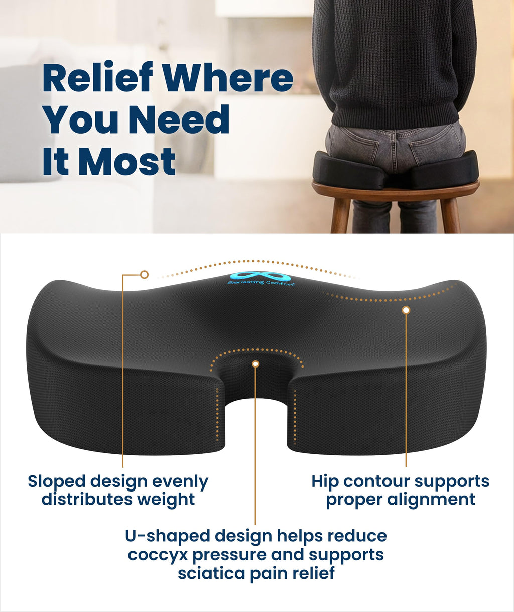 Memory Foam Seat Cushion with Tailbone Support for Office Chairs