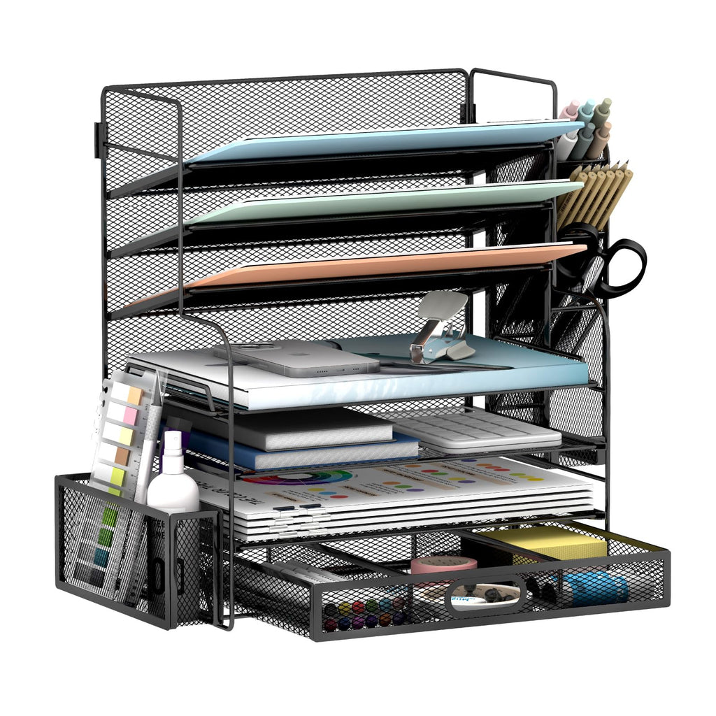 7 Tier Desk File Organizer with Drawer & Pen Holders