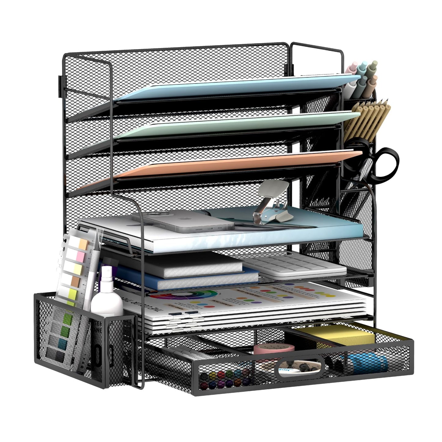 7 Tier Desk File Organizer with Drawer & Pen Holders