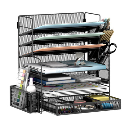 7 Tier Desk File Organizer with Drawer & Pen Holders