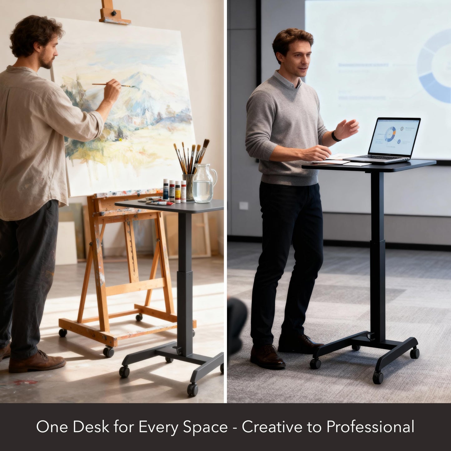 Mount-It! Adjustable Rolling Laptop Desk, Mobile Standing Desk with Wheels
