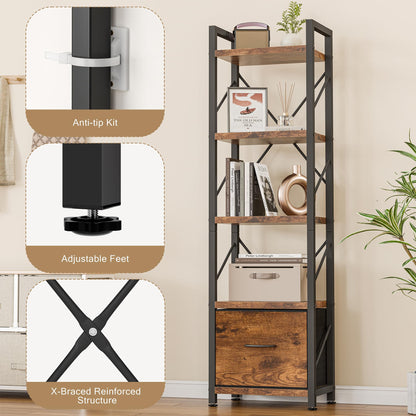 Shintenchi 5 Tier Bookshelf with Drawers