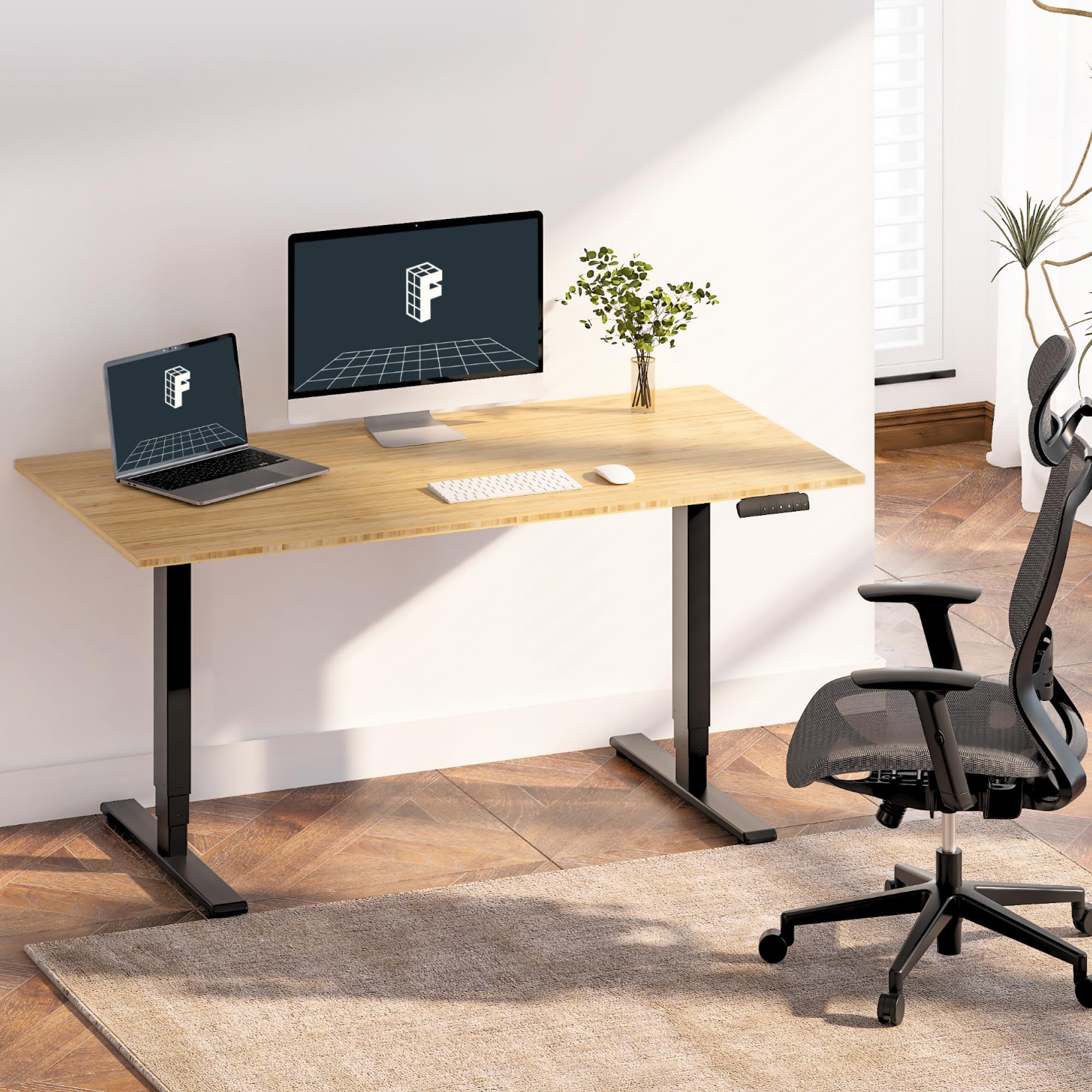 Electric Standing Desk with Dual Motor & Bamboo Top Design