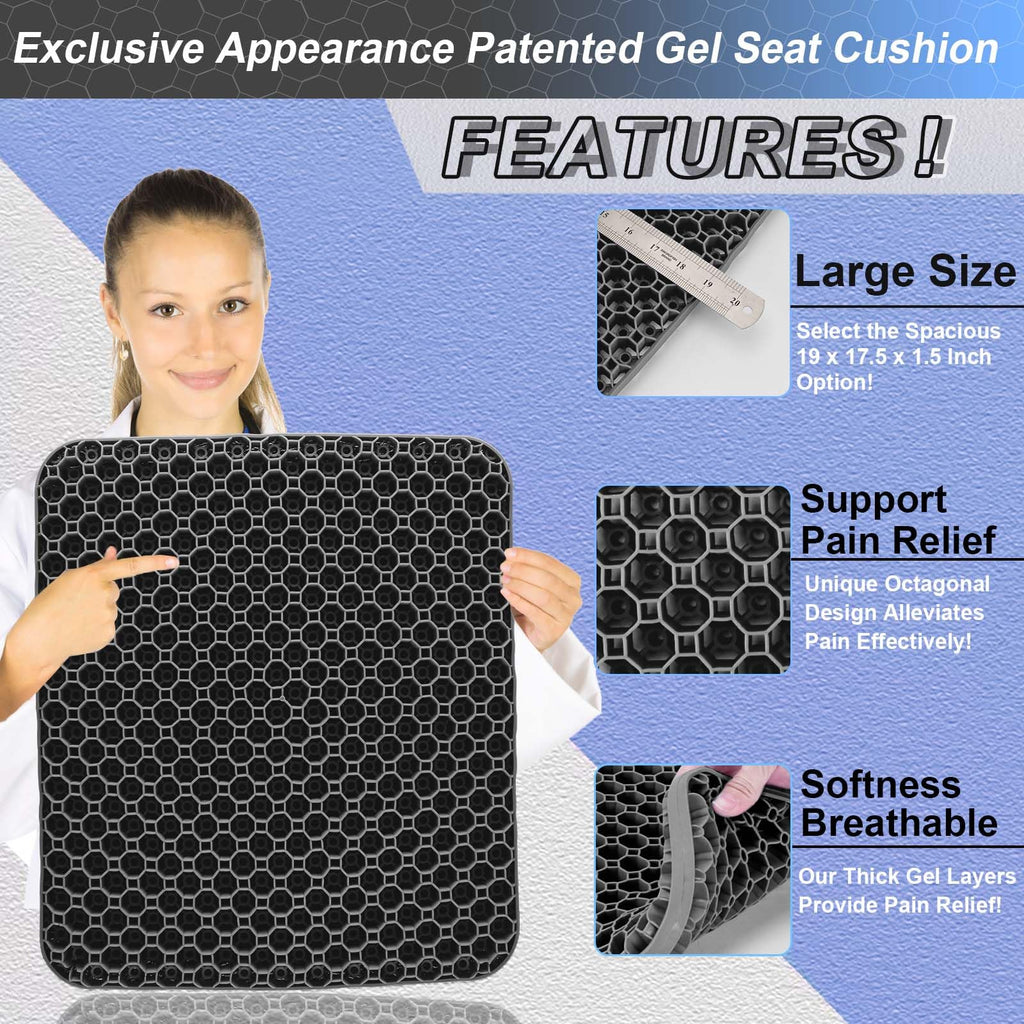 Large Gel Seat Cushion with Tailbone Support for Long Sitting