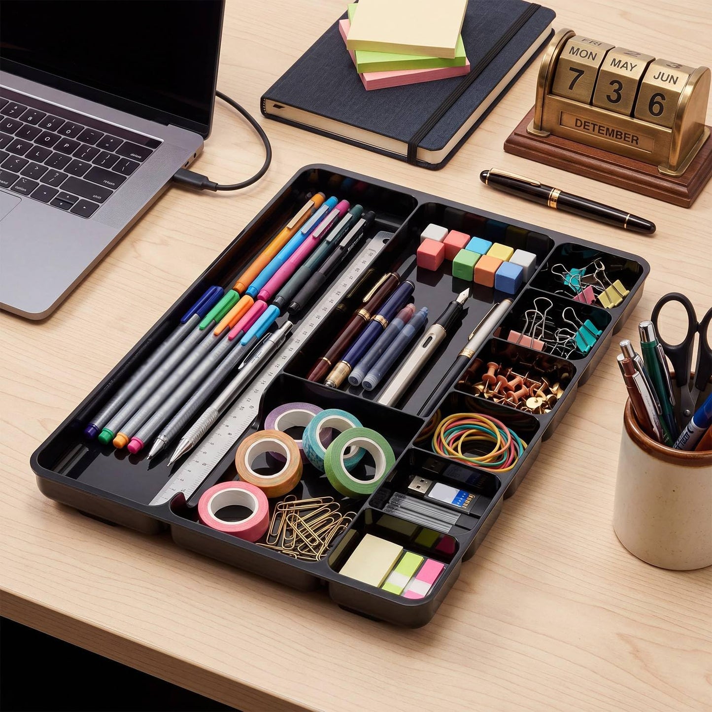 Desk Drawer Organizer Tray with 9 Storage Compartments for Office Supplies