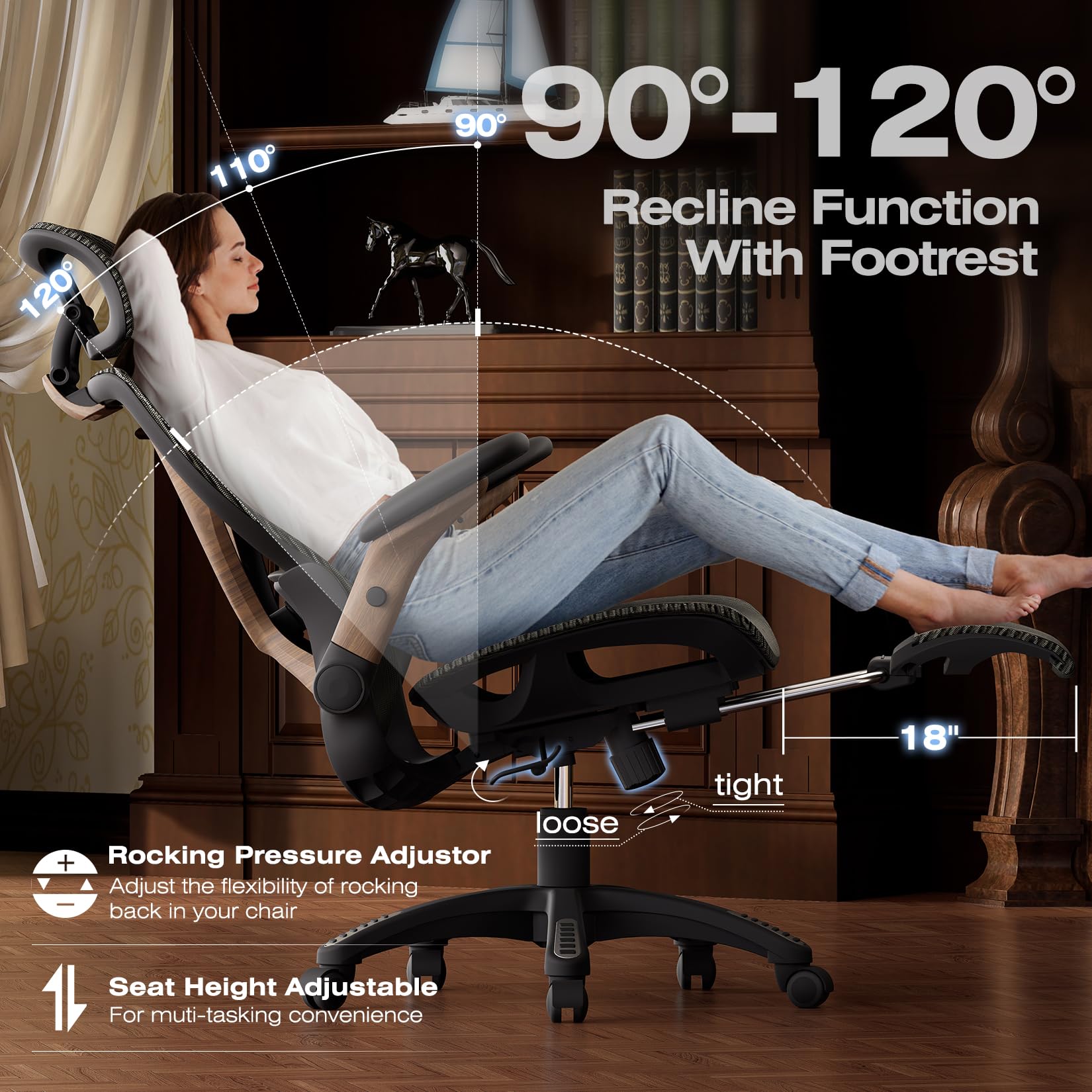Ergonomic Mesh Office Chair with Footrest & Adjustable Lumbar Support