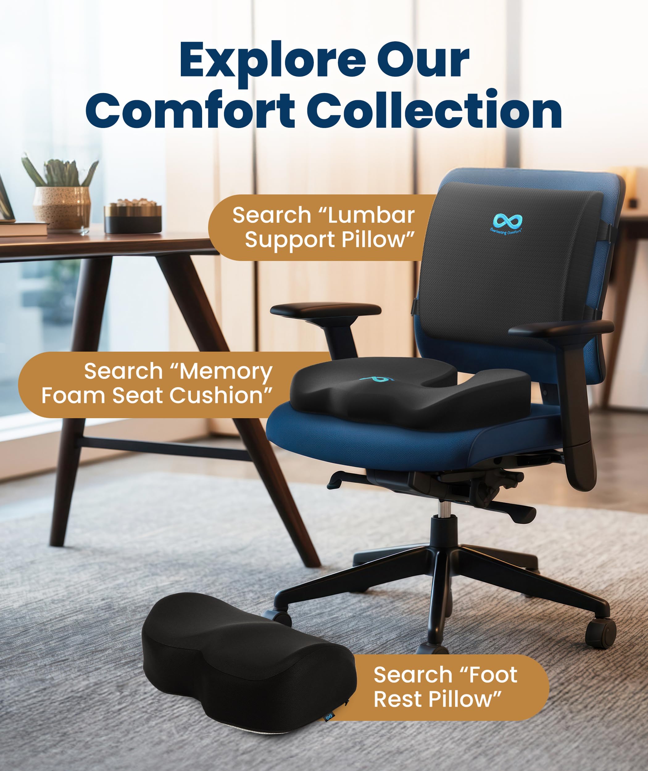 Memory Foam Seat Cushion with Tailbone Support for Office Chairs