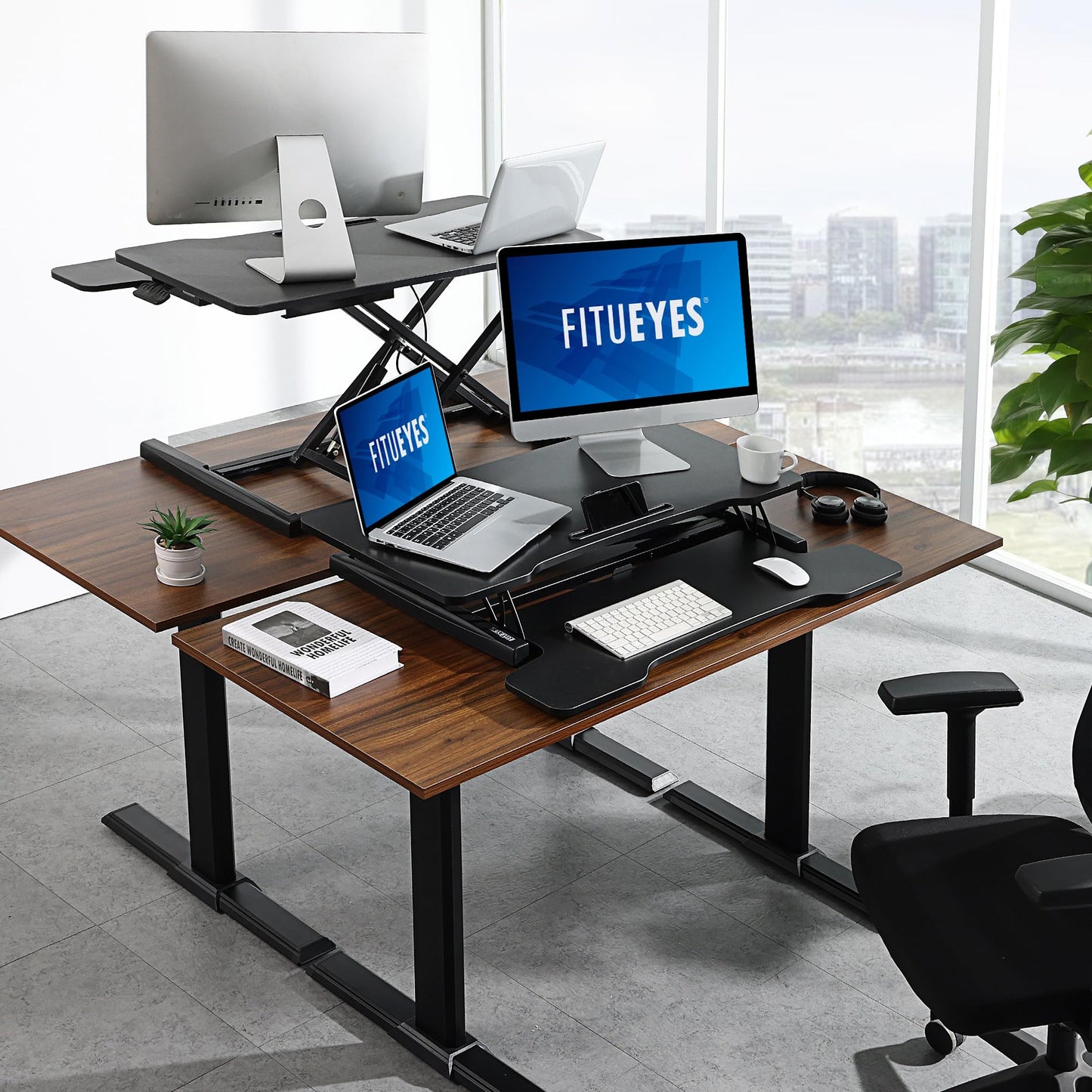 Height Adjustable Desk Converter for Dual Monitor Workstations