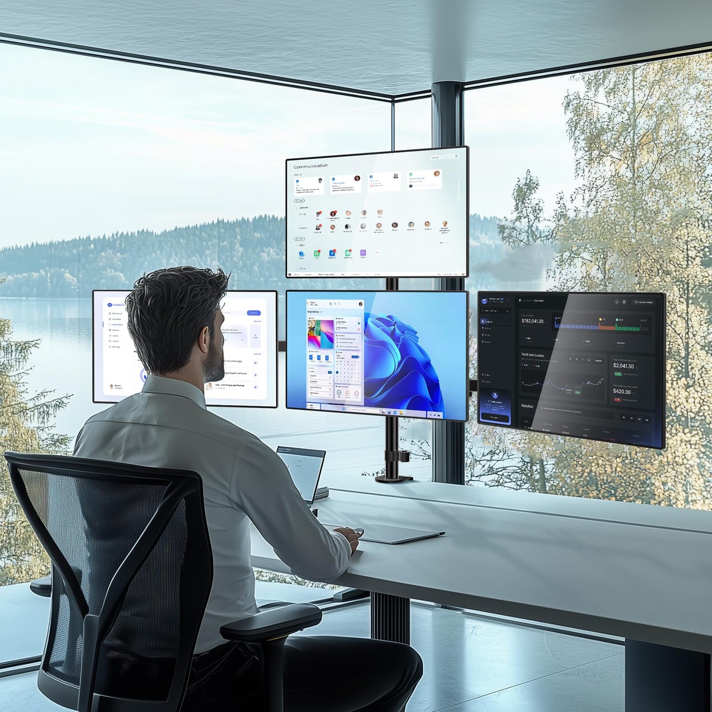 WALI Adjustable Monitor Arms C-Clamp and Free-Standing