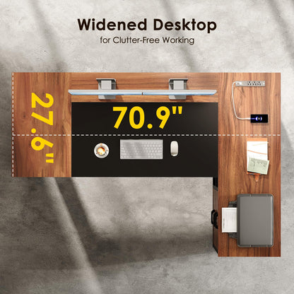 AODK 71 Inch L Shaped Executive Desk with Storage, Walnut+ Black