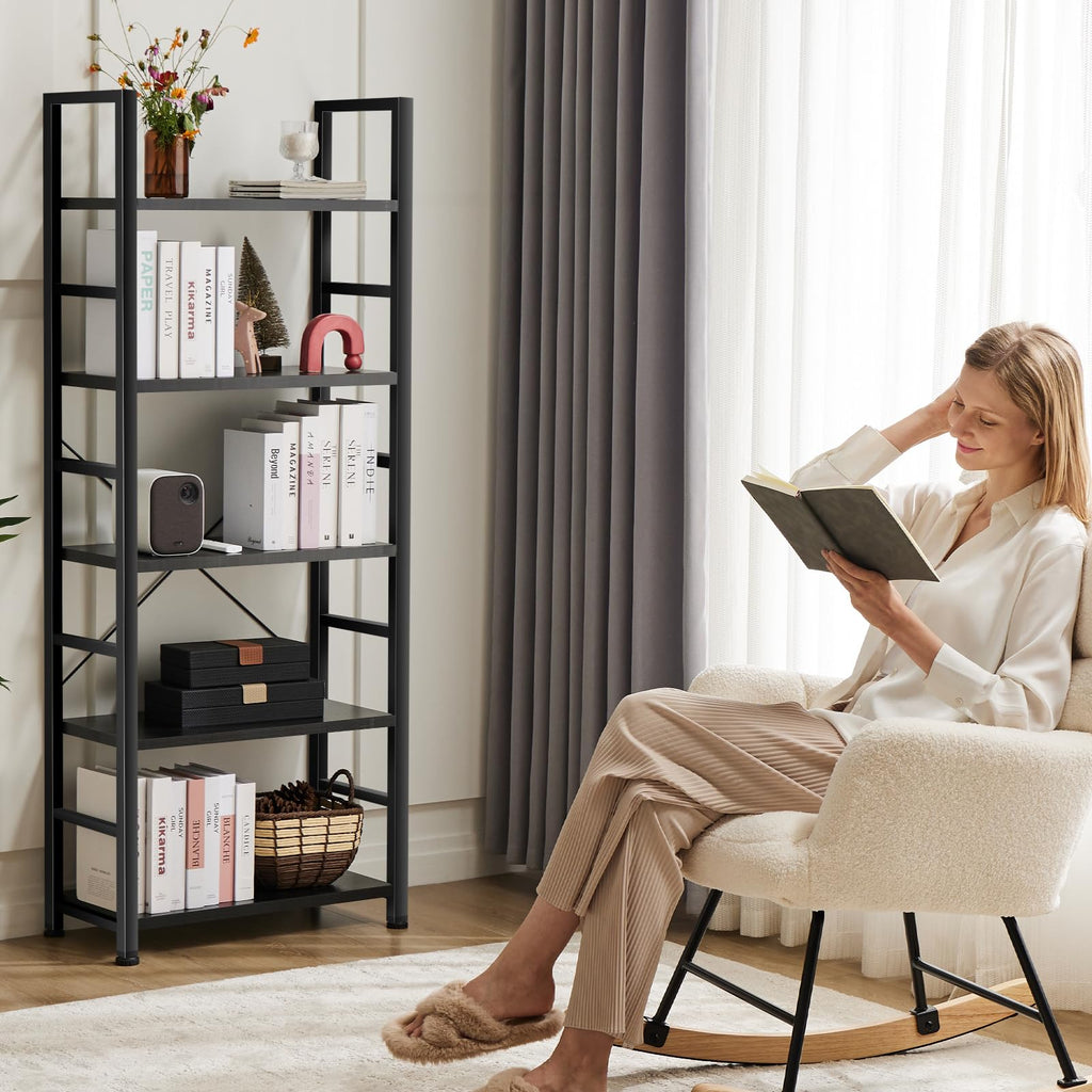 5 Tier Industrial Bookshelf for Home Office Storage Organization