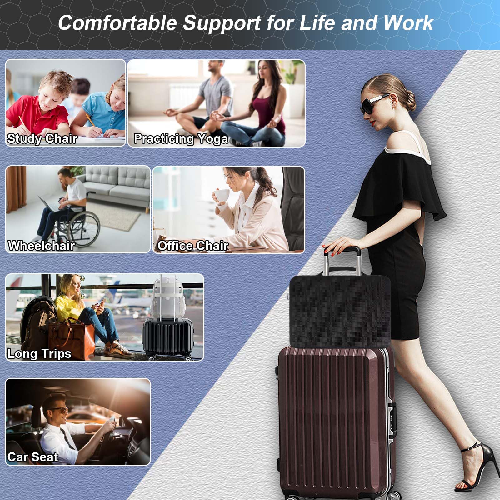 Large Gel Seat Cushion with Tailbone Support for Long Sitting