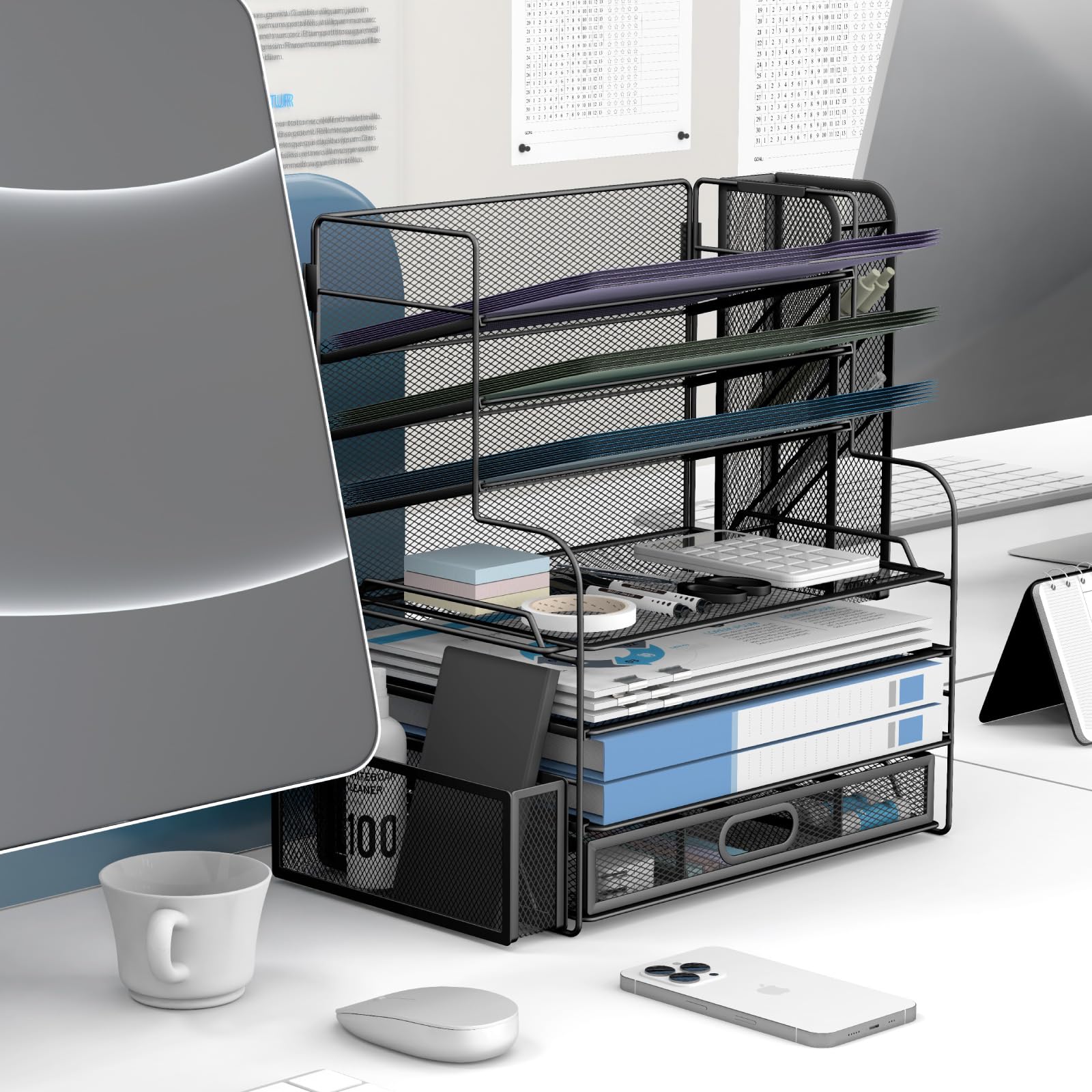 7 Tier Desk File Organizer with Drawer & Pen Holders