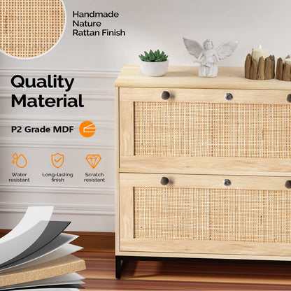 VINGLI Rattan 2 Drawer Lateral File Cabinet with Lock