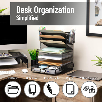 Mesh Desk Organizer with Drawer & Multi-Compartment Storage