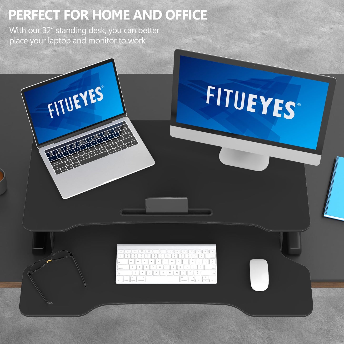Height Adjustable Desk Converter for Dual Monitor Workstations