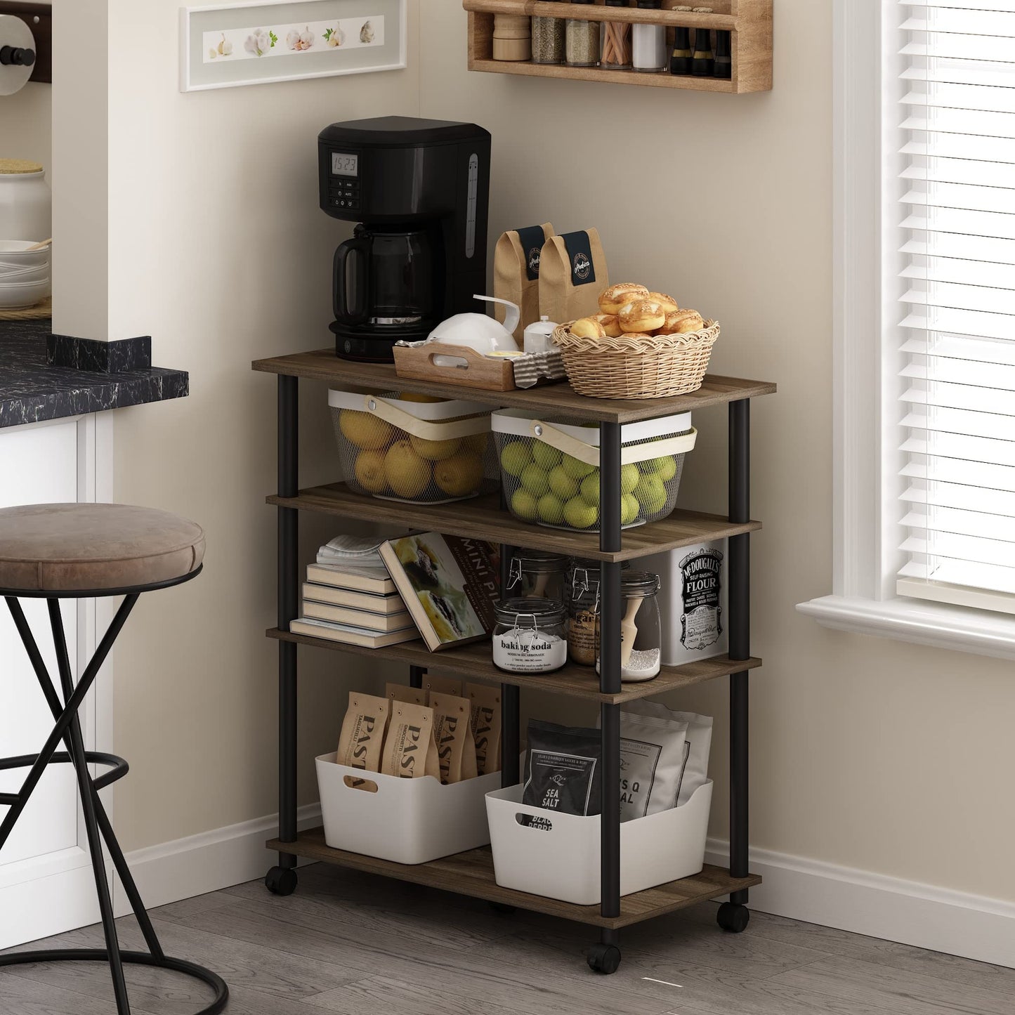 Tiered Storage Shelf for Office and Home Organization