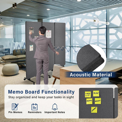 3-Panel Portable Office Partition,Mobile Acoustic Wall Divider with Wheels
