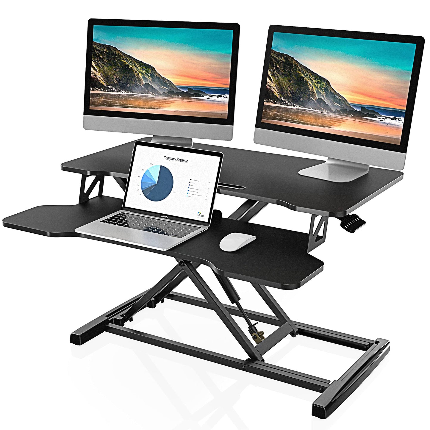 Height Adjustable Desk Converter for Dual Monitor Workstations