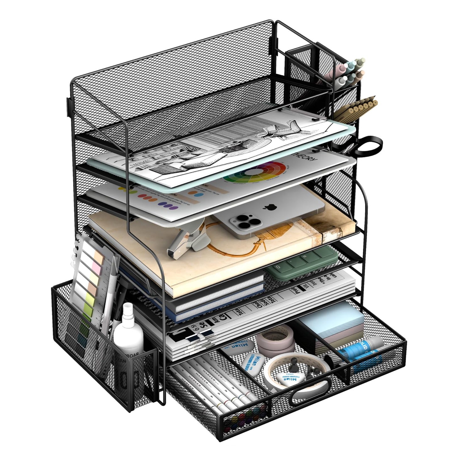 7 Tier Desk File Organizer with Drawer & Pen Holders