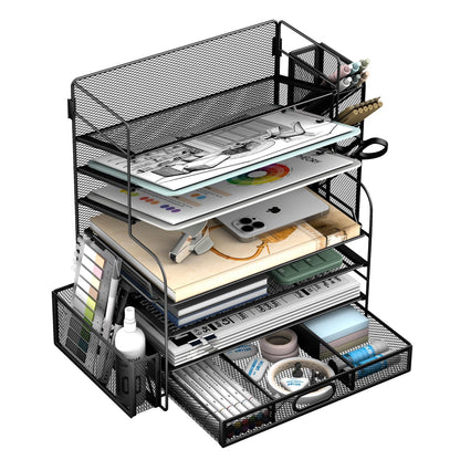 7 Tier Desk File Organizer with Drawer & Pen Holders