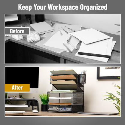 Mesh Desk Organizer with Drawer & Multi-Compartment Storage