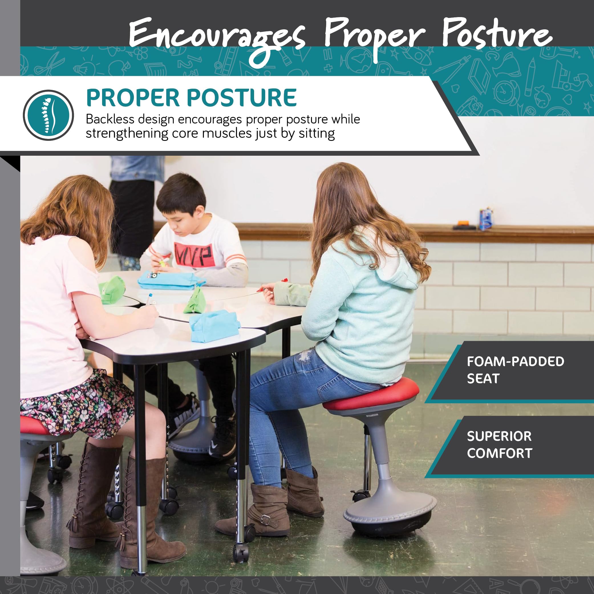 Active Learning Stool with Adjustable Height & Ergonomic Rocking Base