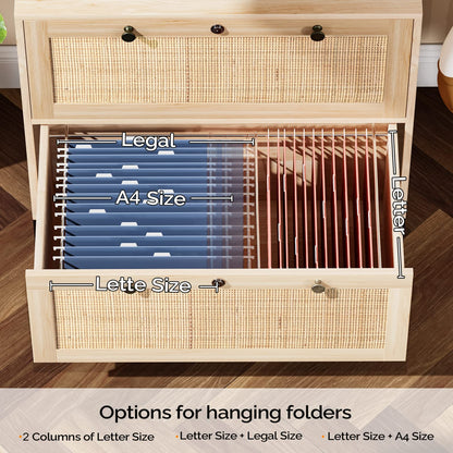 VINGLI Rattan 2 Drawer Lateral File Cabinet with Lock