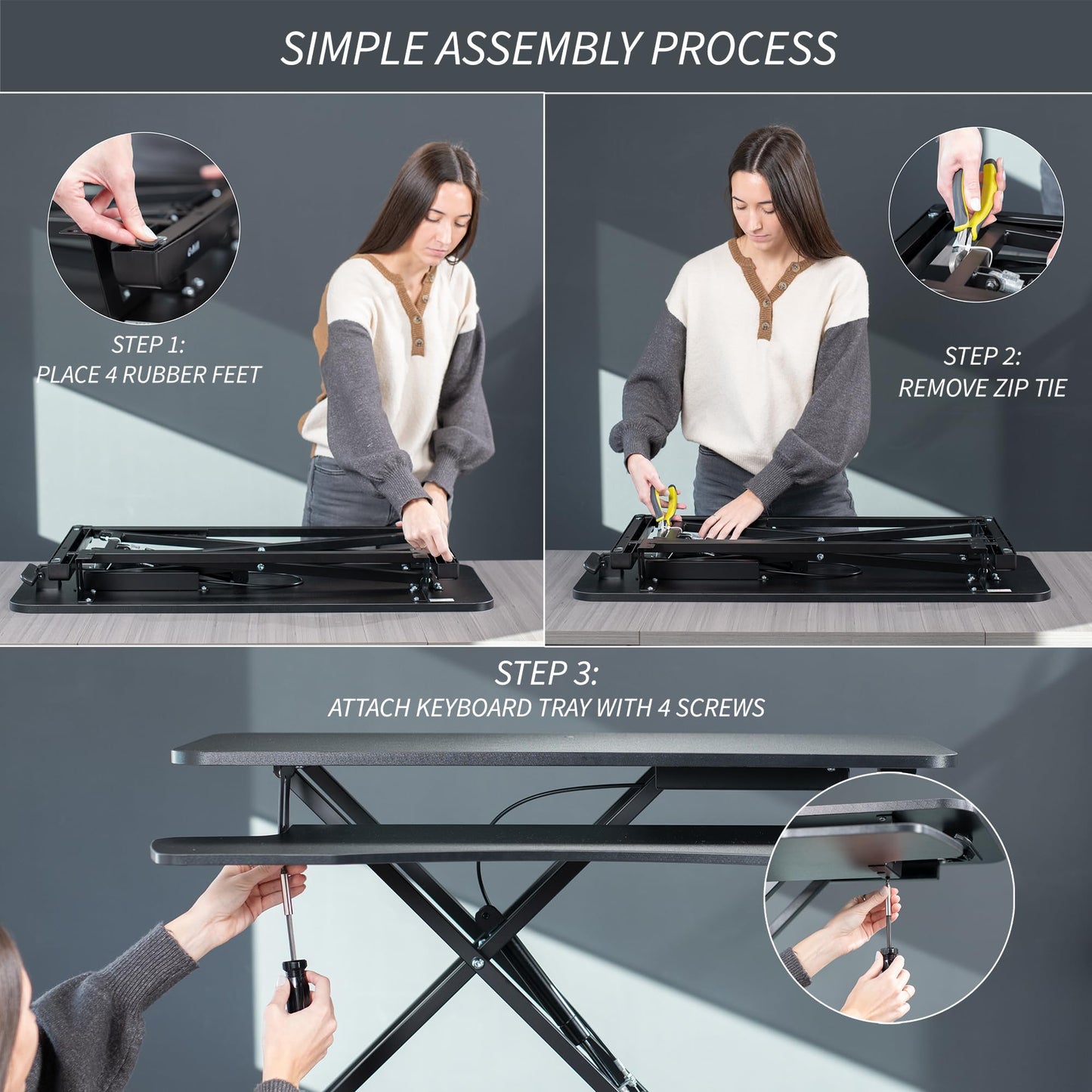 Height Adjustable Desk Converter with Dual Monitor Workstation