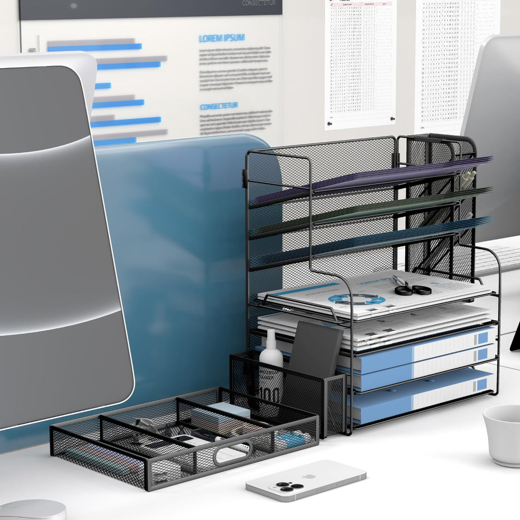 7 Tier Desk File Organizer with Drawer & Pen Holders