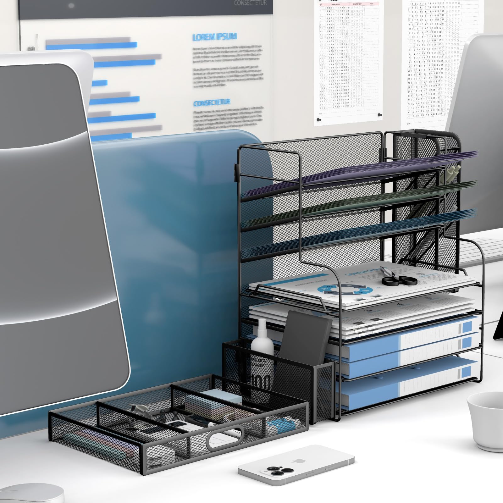 7 Tier Desk File Organizer with Drawer & Pen Holders