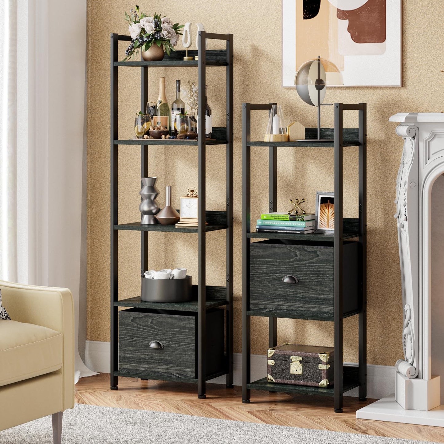Furologee Tall Bookshelf with Drawers