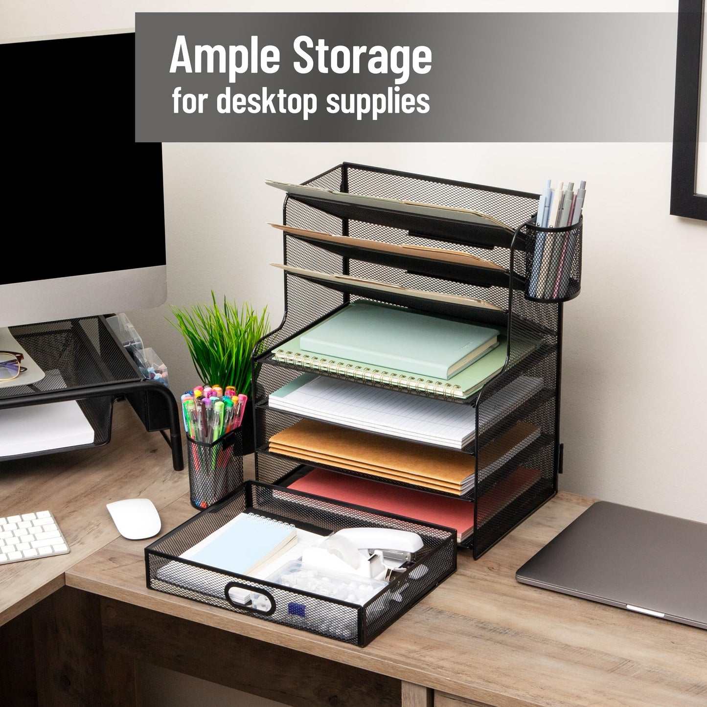 Mesh Desk Organizer with Drawer & Multi-Compartment Storage