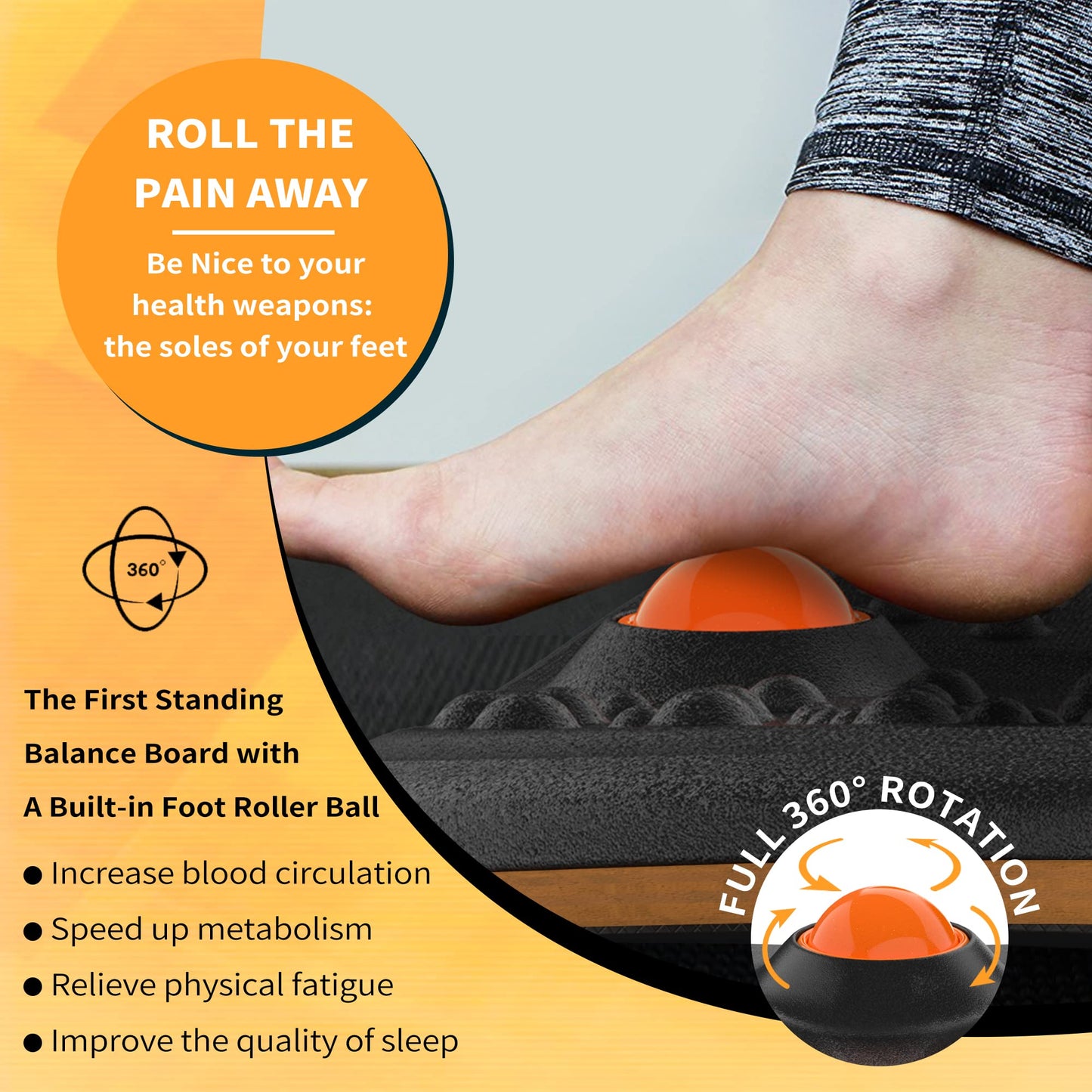 Standing Desk Balance Board with Rollerball Motion & Comfort Mat Design