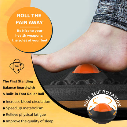 Standing Desk Balance Board with Rollerball Motion & Comfort Mat Design