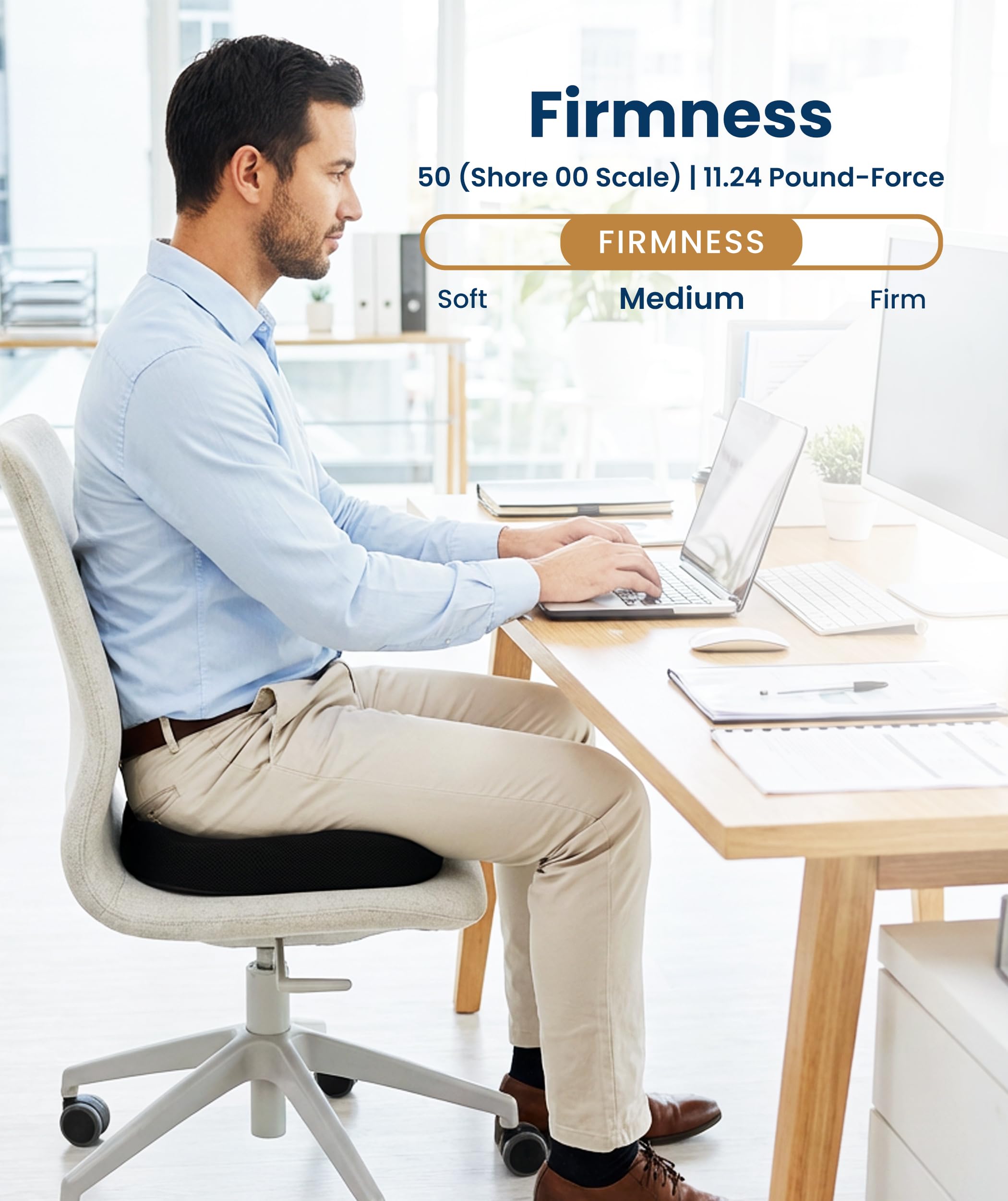 Memory Foam Seat Cushion with Tailbone Support for Office Chairs