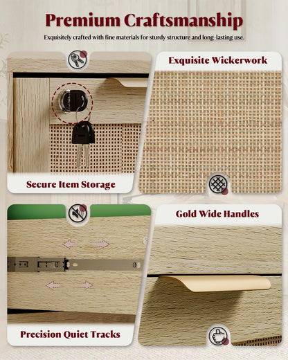HOPUBUY Drawer File Cabinet with Lock, Wood Rattan Lateral
