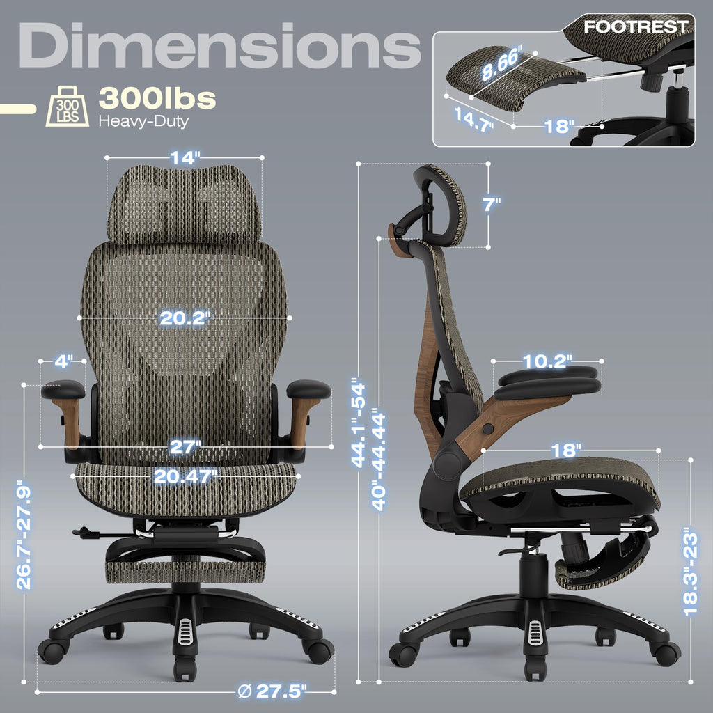 Ergonomic Mesh Office Chair with Footrest & Adjustable Lumbar Support