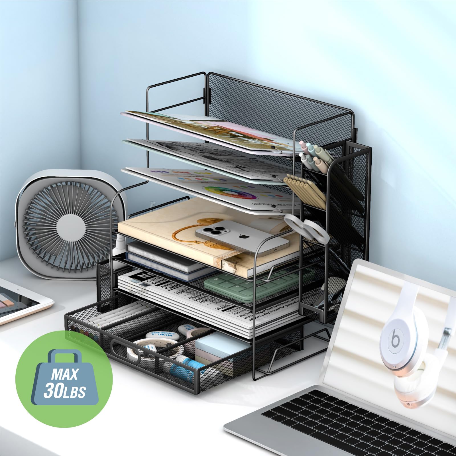7 Tier Desk File Organizer with Drawer & Pen Holders