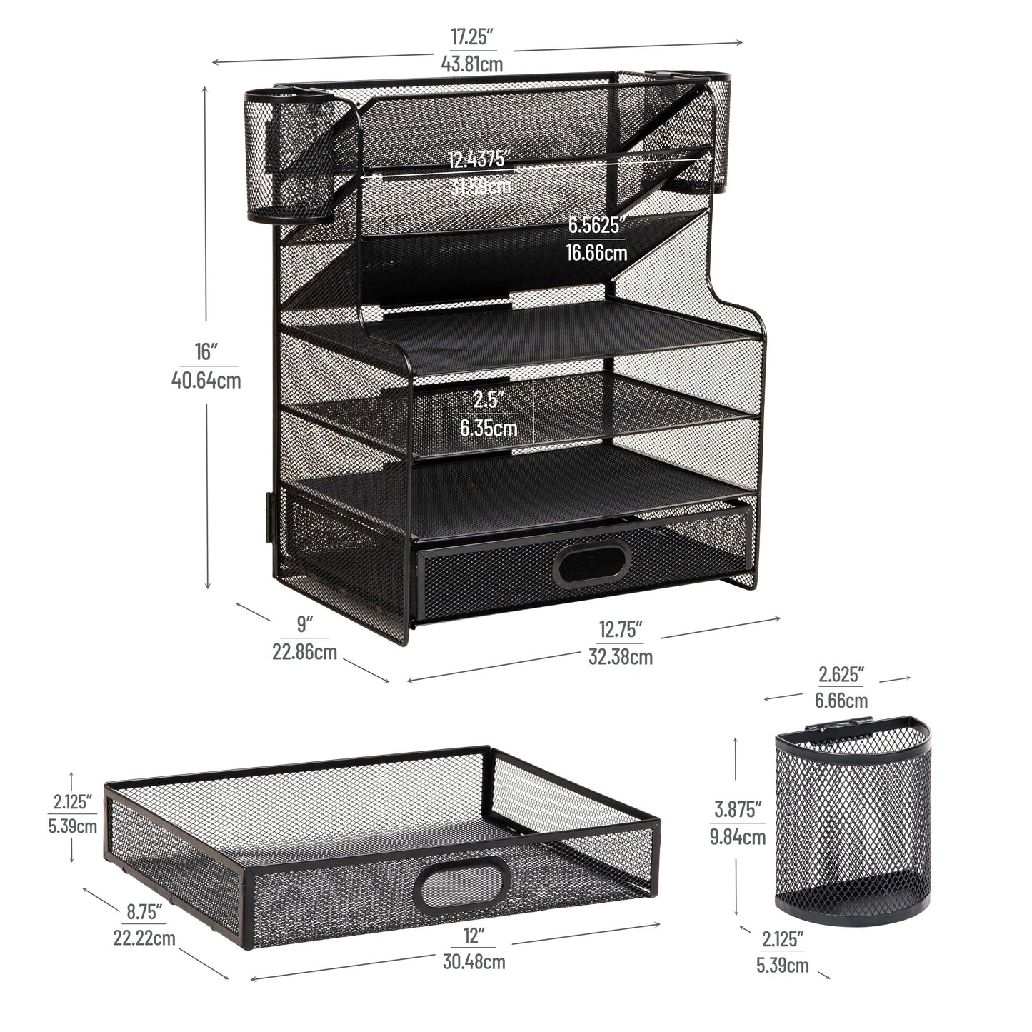 Mesh Desk Organizer with Drawer & Multi-Compartment Storage
